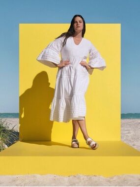 Lisa Marie Fernandez White V-Neck Tiered Maxi Dress
